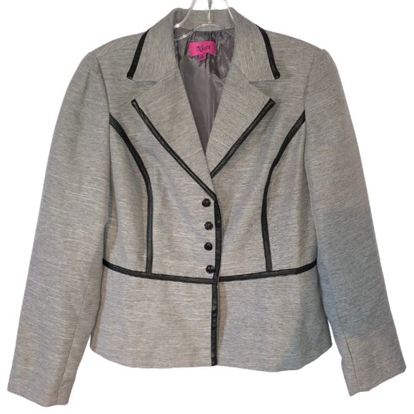 Nicci Jackets & Blazers - Nicci Grey Suit Blazer w/ Leather Trim (Size: 8)